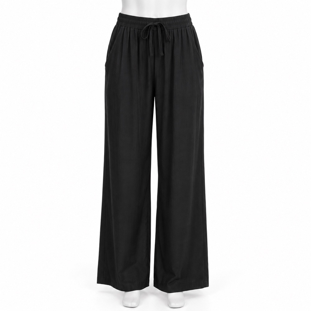 NEW Halara High Waisted Drawstring Wide Leg Linen Blend Pants Womens Small Black